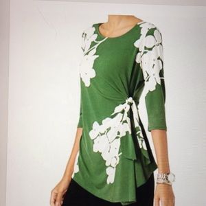 Alfani Green Floral Side Tie Top-size Medium